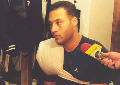 Derek Jeter in the clubhouse after the game